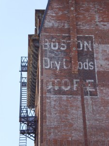 P4250036 1880's Boston Dry Goods sign on side of YMCA, discovered after the building next door was torn down.